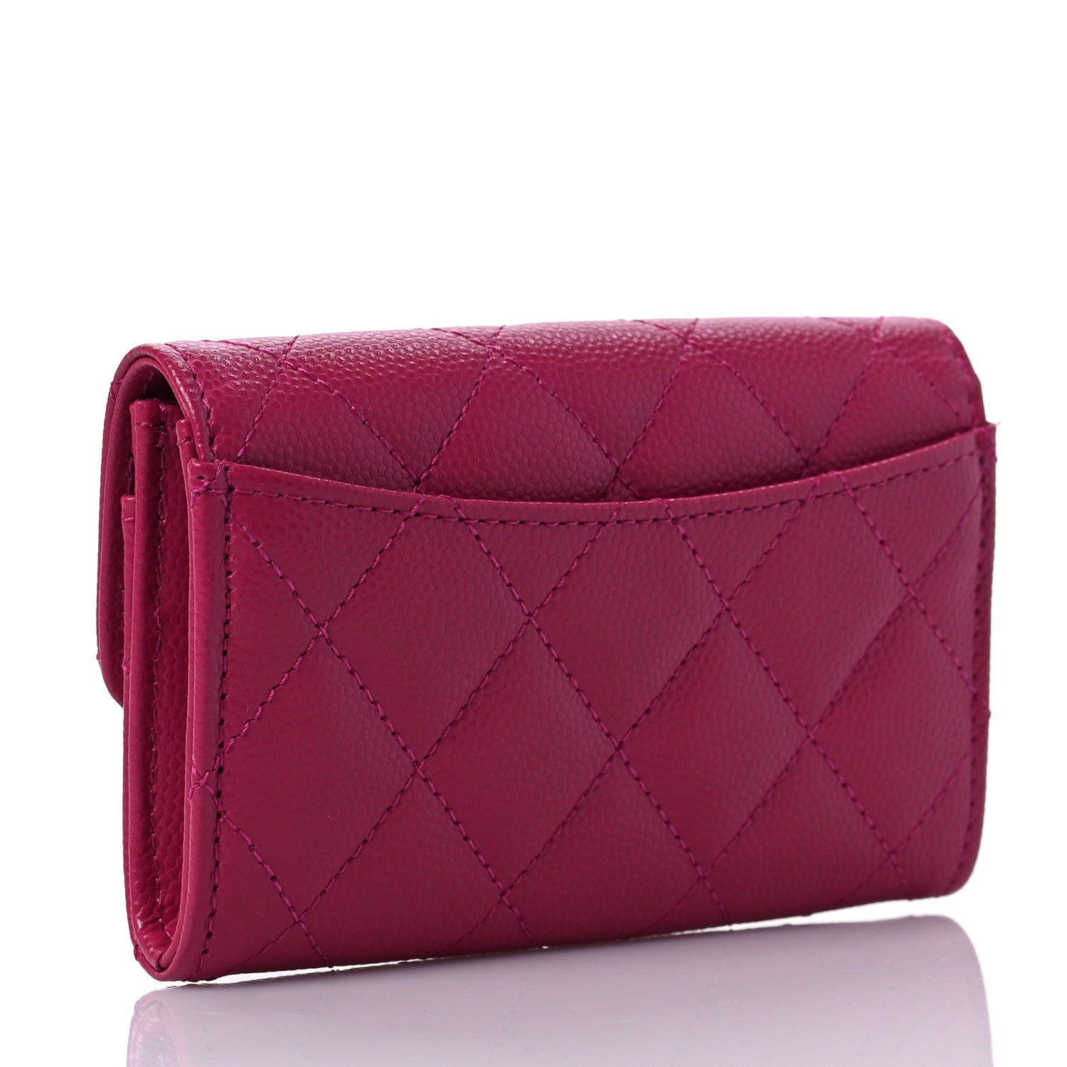 Chanel Caviar Quilted Flap Card Holder Wallet Dark Pink 3 of 9