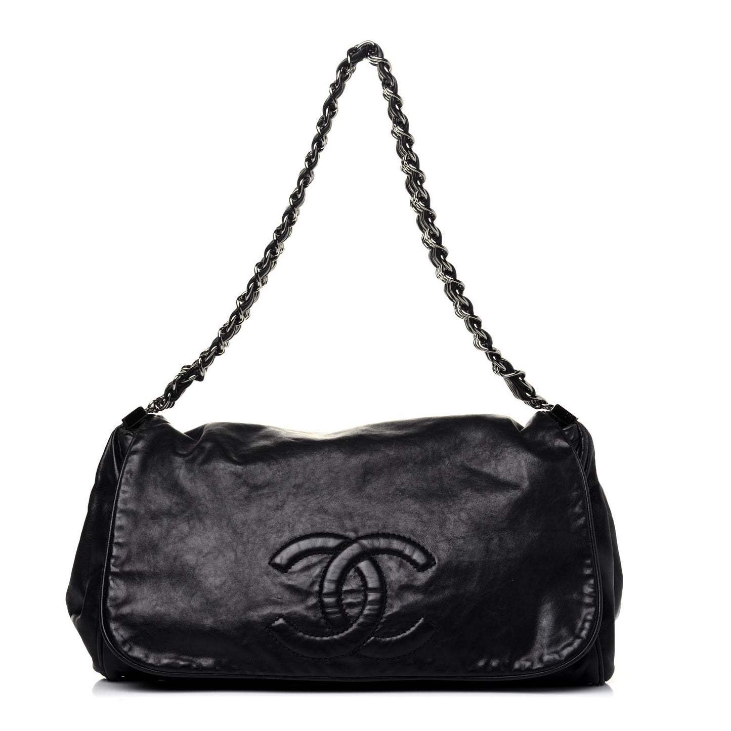 Calfskin Large Rock and Chain Flap Black