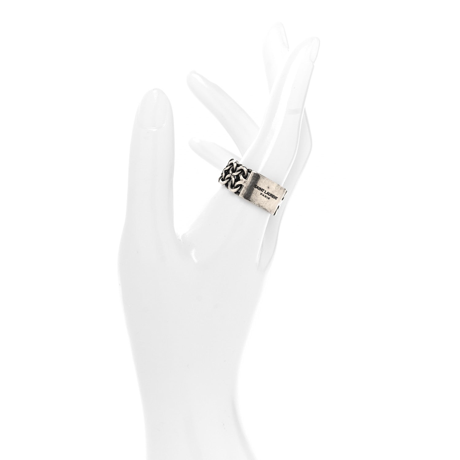 Saint Laurent Logo Engraved Chain Ring 61 9.5 Silver 2 of 5