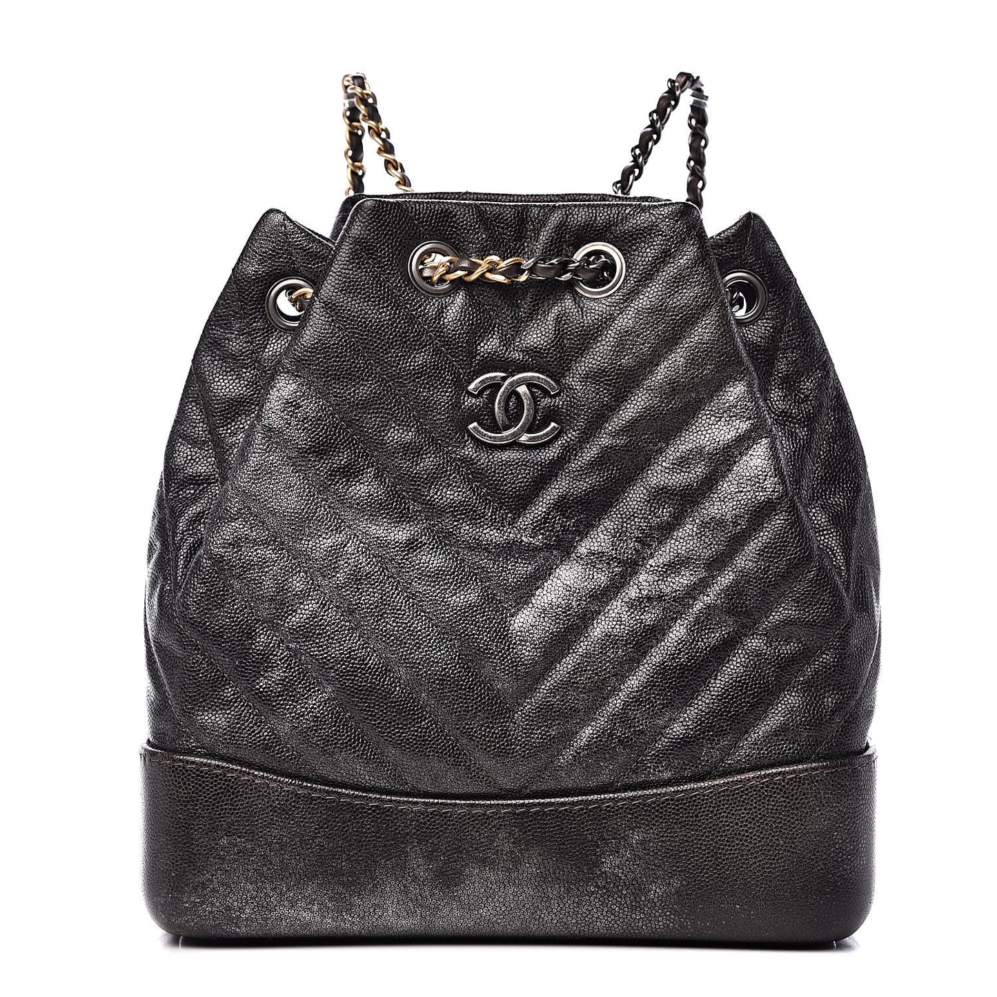 Metallic Grained Goatskin Gabrielle Backpack Dark Silver Gold