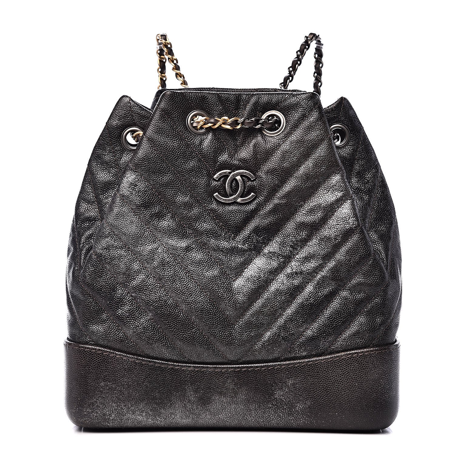 Chanel Metallic Grained Goatskin Gabrielle Backpack Dark Silver Gold 1 of 11