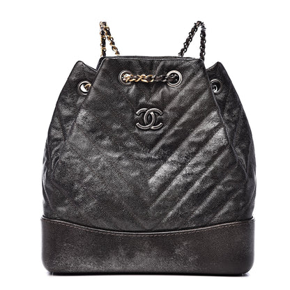 Chanel Metallic Grained Goatskin Gabrielle Backpack Dark Silver Gold 1 of 11