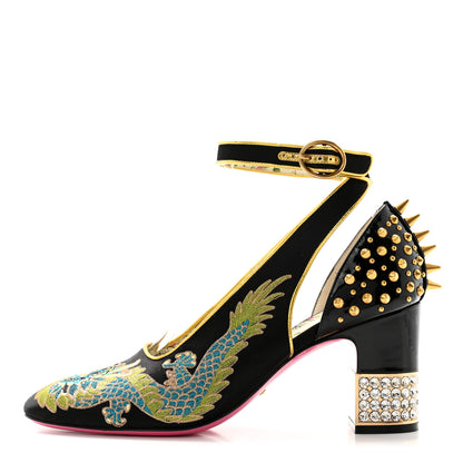 Gucci Satin Embroidered Dragon Caspar Pumps 39 Black 1 of 8