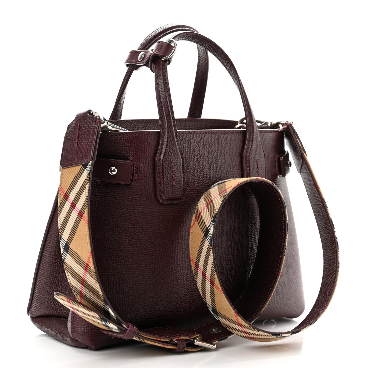 Derby Calfskin House Check Small Banner Tote Mahogany Red