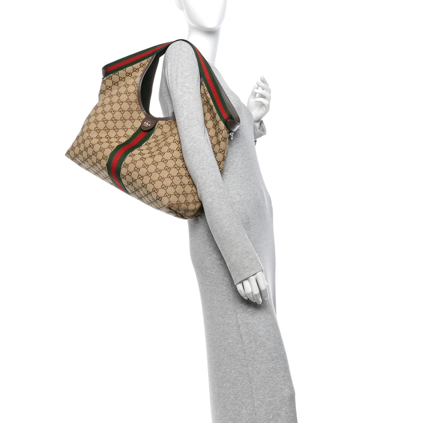 GG Monogram Web Large Giglio Tote Beige Brown