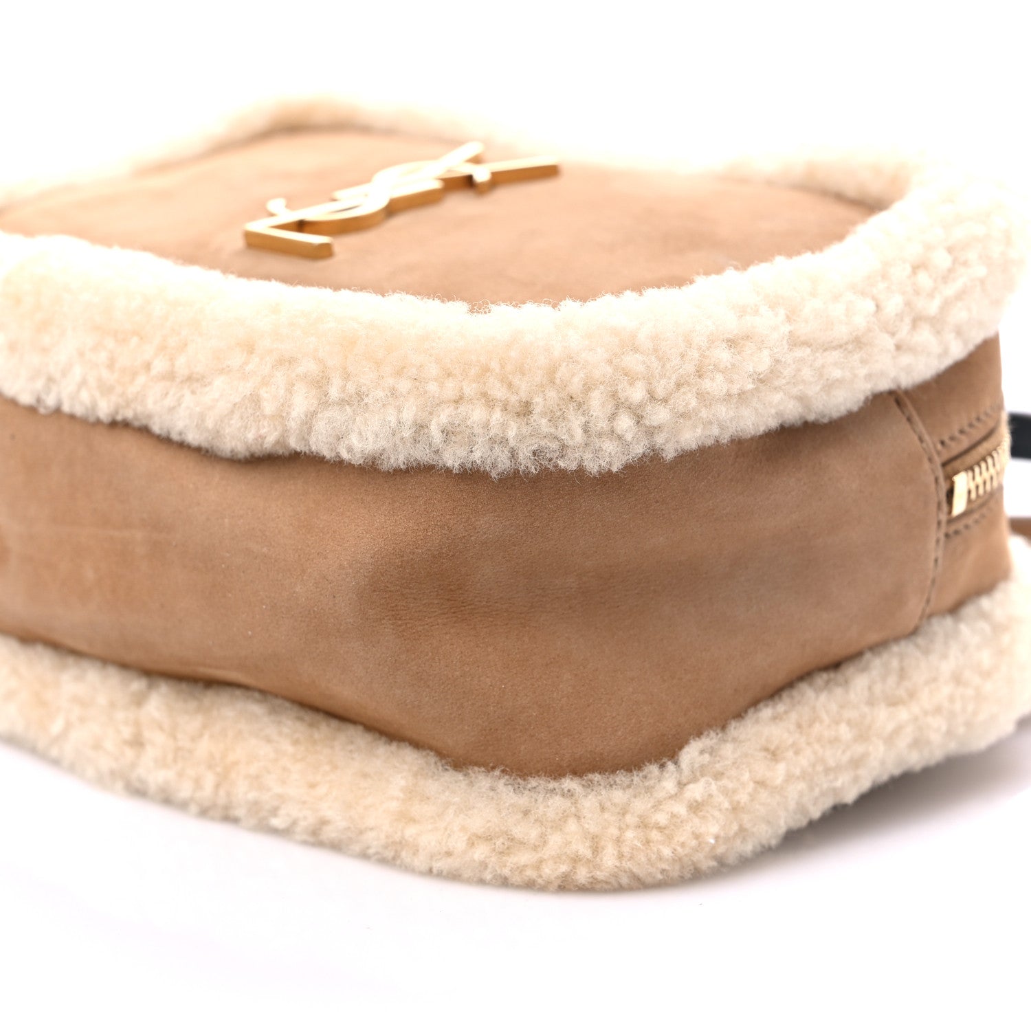 Saint Laurent Suede Shearling Lou Belt Bag Natural Tan 9 of 10