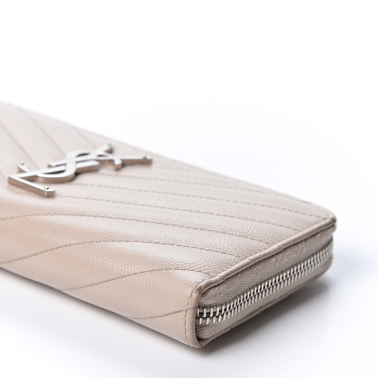 Saint Laurent Grain De Poudre Matelasse Chevron Monogram Zip Around Wallet Rose Poudre 5 of 8