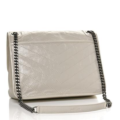 Saint Laurent Crinkled Calfskin Matelasse Monogram Medium Niki Chain Satchel Crema Soft 3 of 12