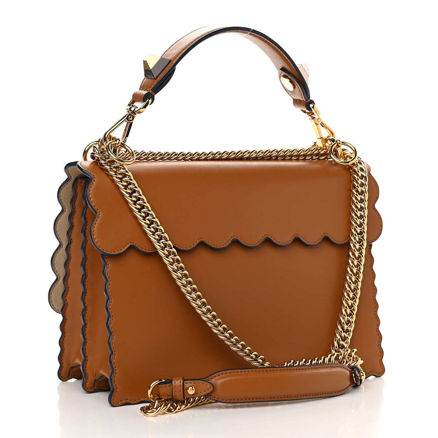 Vitello Liberty Scalloped Studded Kan I Shoulder Bag Caramello