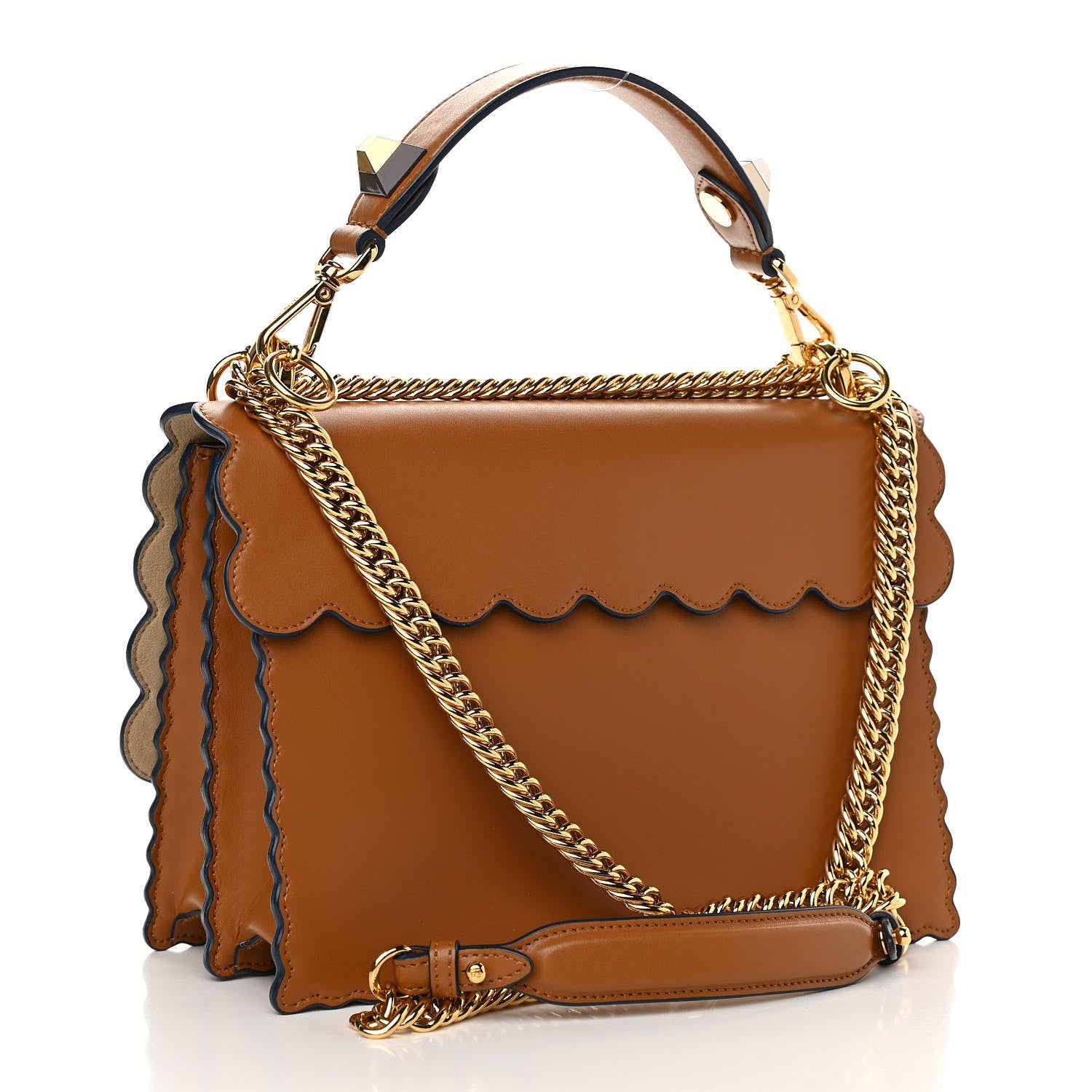 Fendi Vitello Liberty Scalloped Studded Kan I Shoulder Bag Caramello 3 of 10