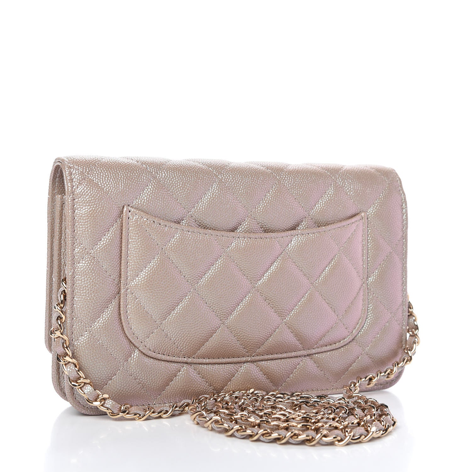 Chanel Iridescent Caviar Quilted Wallet On Chain WOC Beige 3 of 12