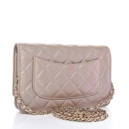 Chanel Iridescent Caviar Quilted Wallet On Chain WOC Beige 3 of 12