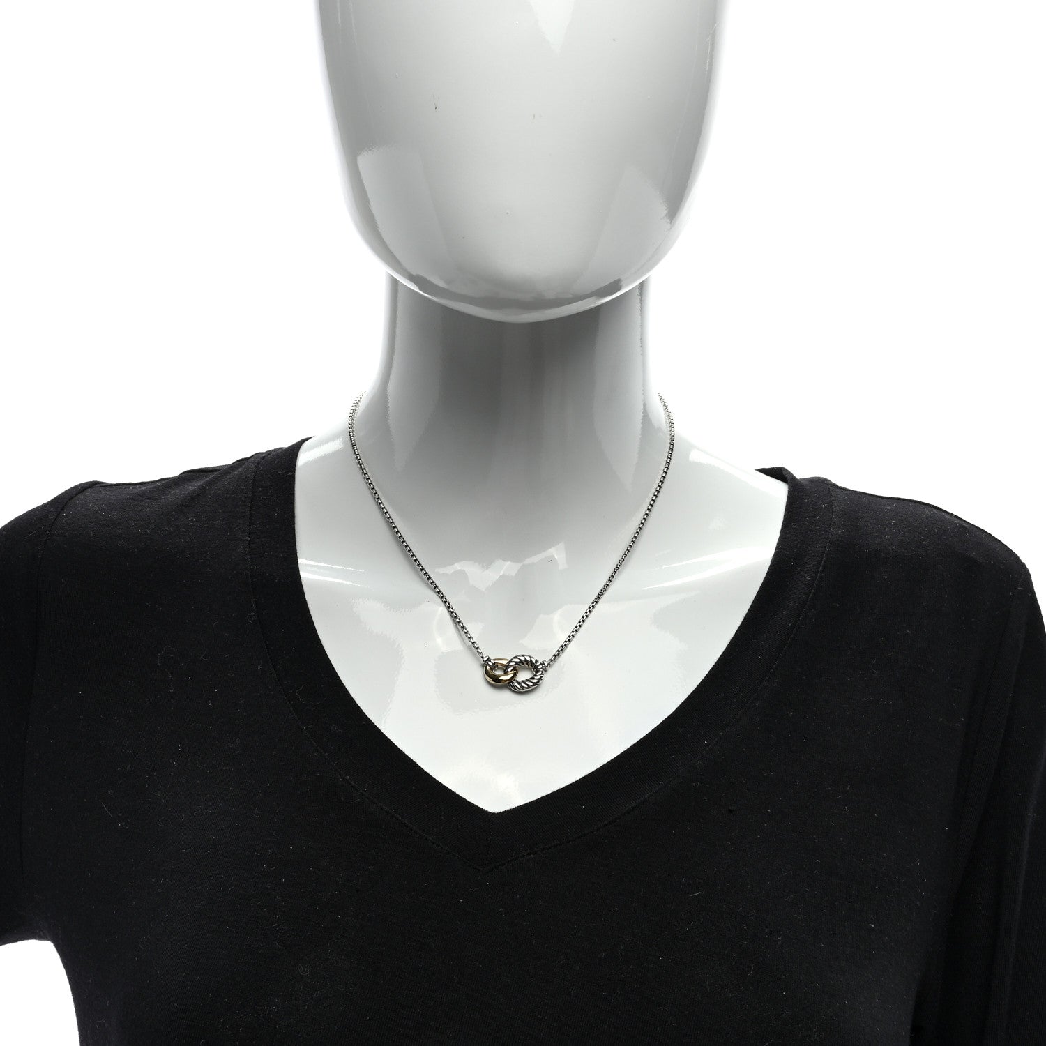 David Yurman Sterling Silver 18K Yellow Gold Belmont Pendant Necklace 3 of 4