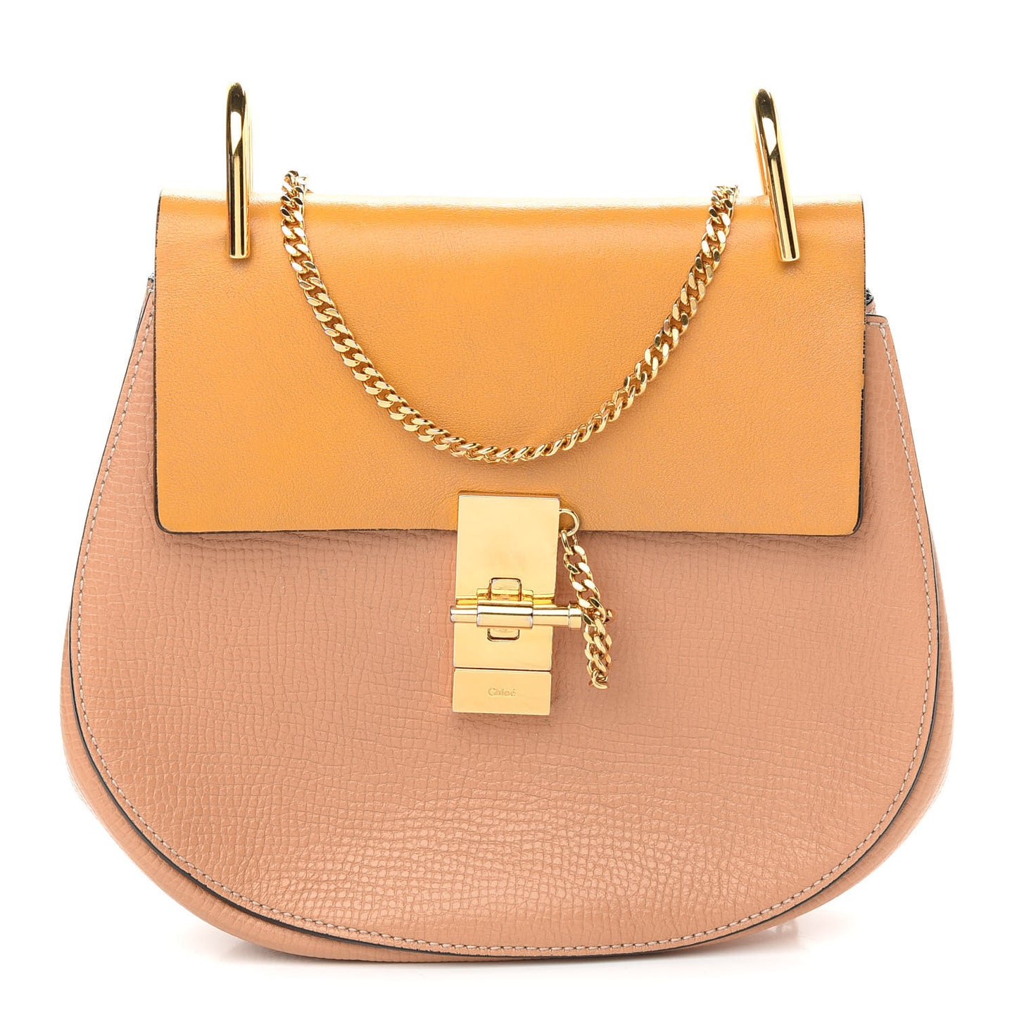 Grained Calfskin Lambskin Medium Bi-Color Drew Shoulder Bag Wet Sand Sunflower