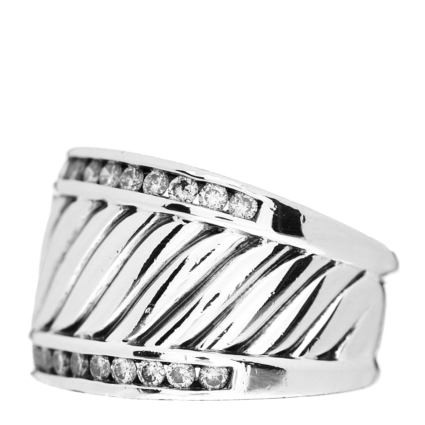 Sterling Silver Diamond Cable Cigar Band Ring 47 4.25
