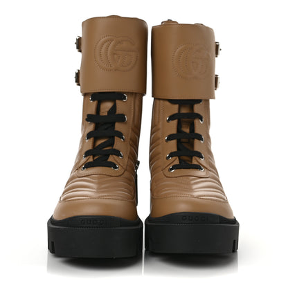 Gucci Nappa Frances GG Matelasse Platform Combat Boots 38.5 Natural Tan 2 of 8