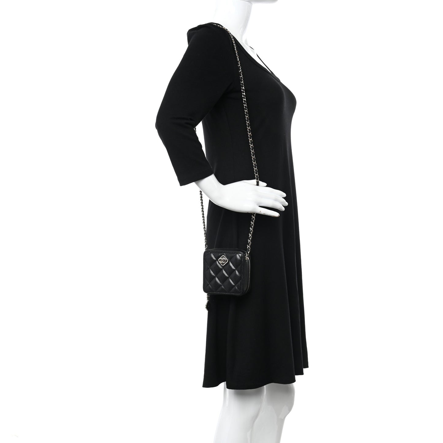 Caviar Quilted Clutch With Chain Black
