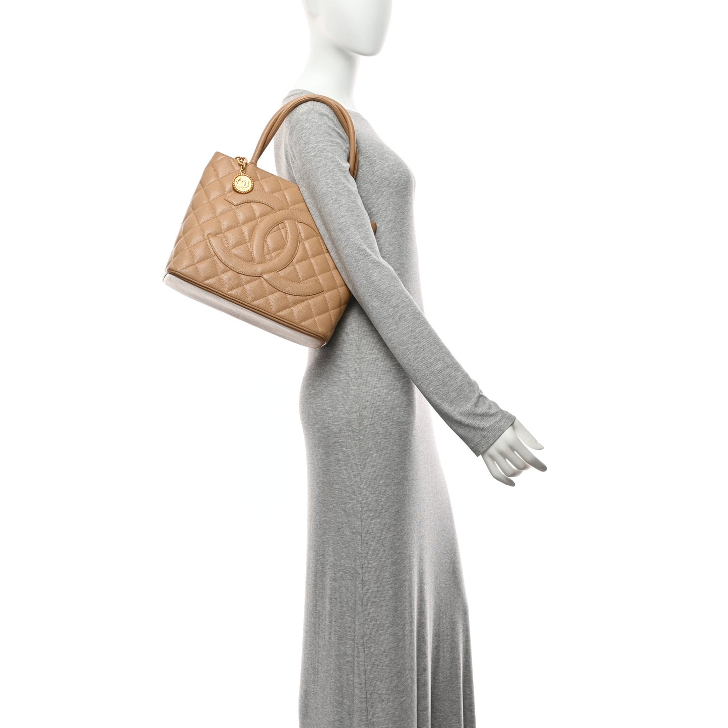 Caviar Quilted Medallion Tote Beige