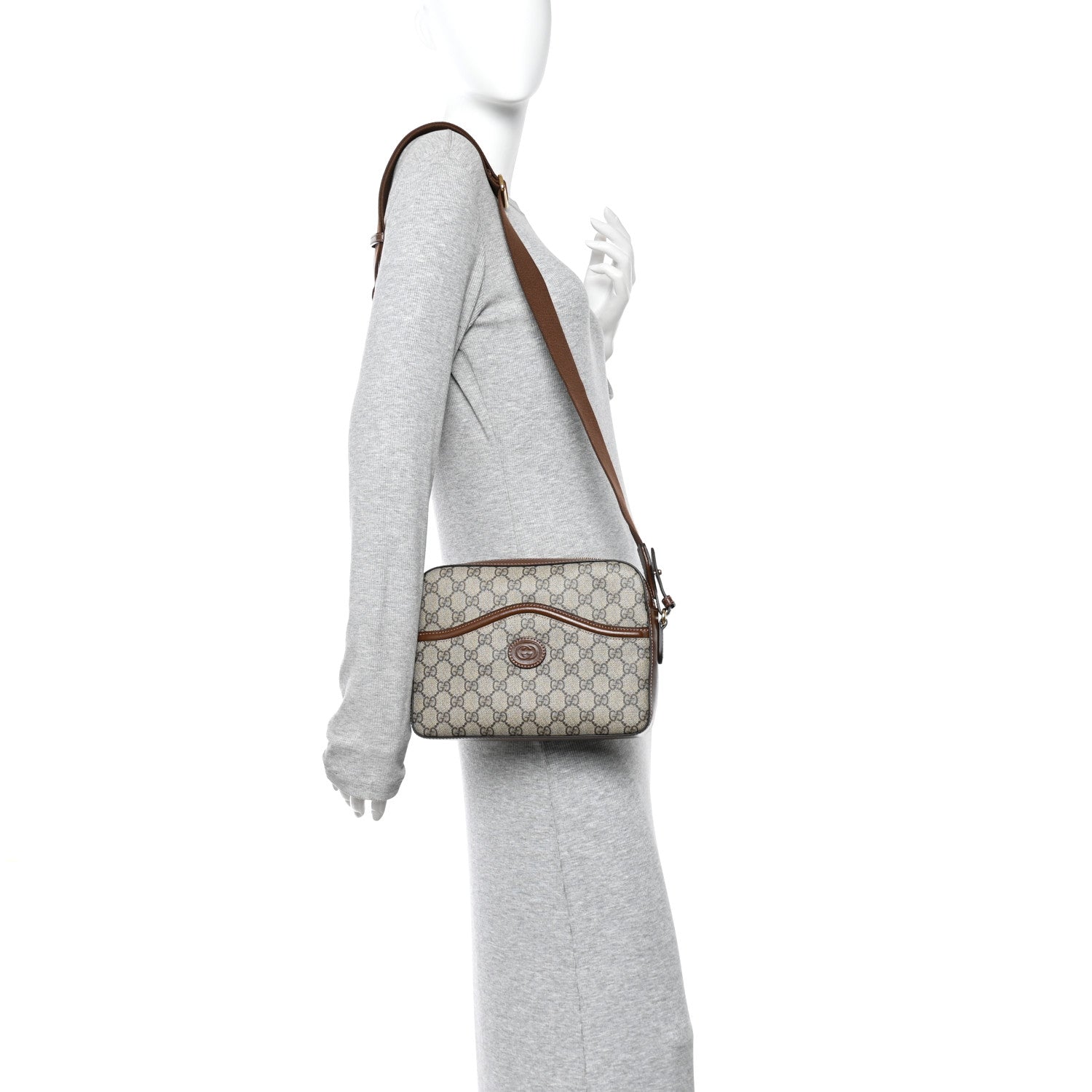 Gucci GG Supreme Monogram Azalea Calfskin Retro Interlocking G Messenger Shoulder Bag Beige Ebony Brown Sugar 2 of 10