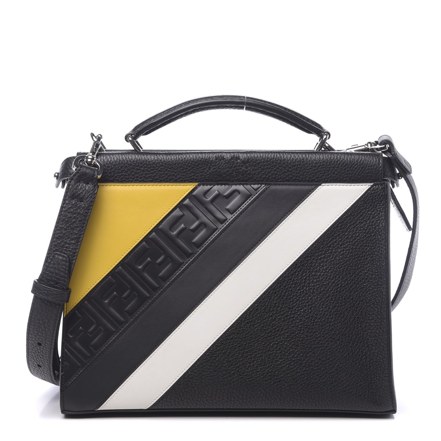 Calfskin Romano Mania FF 1974 Embossed Mini Peekaboo Iconic Fit Satchel Black Sunflower White