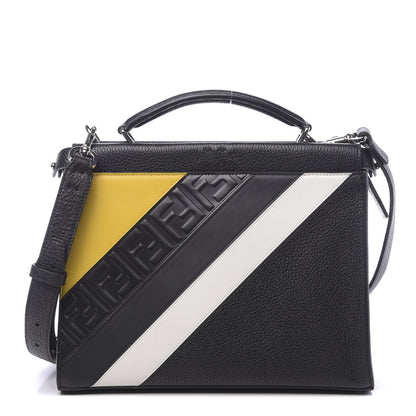 Fendi Calfskin Romano Mania FF 1974 Embossed Mini Peekaboo Iconic Fit Satchel Black Sunflower White 2 of 11