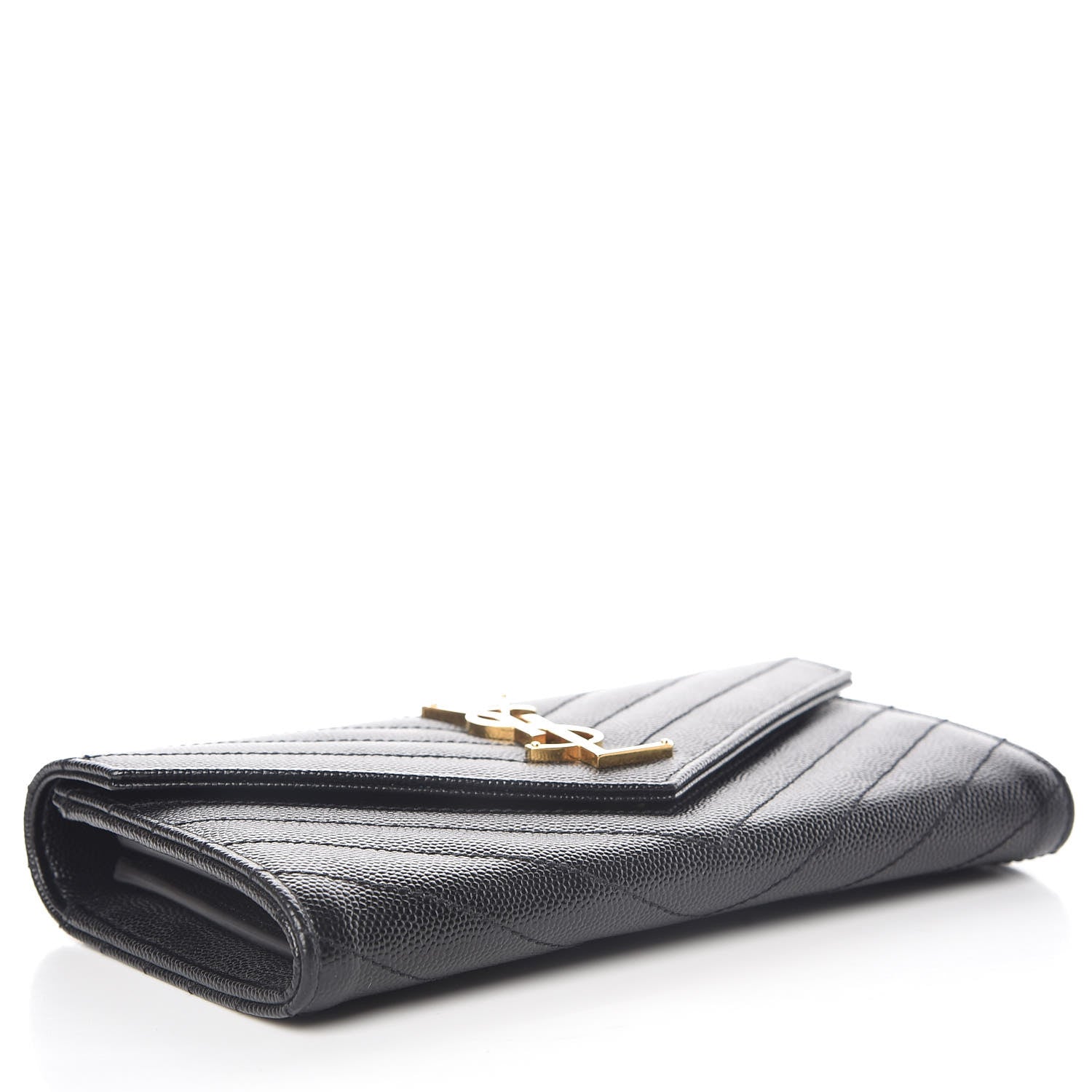 Saint Laurent Grain De Poudre Matelasse Chevron Monogram Flap Wallet Black 4 of 7