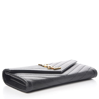 Saint Laurent Grain De Poudre Matelasse Chevron Monogram Flap Wallet Black 4 of 7