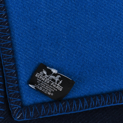 Hermes Wool Cashmere H Riviera Blanket Bleu Paon 4 of 4