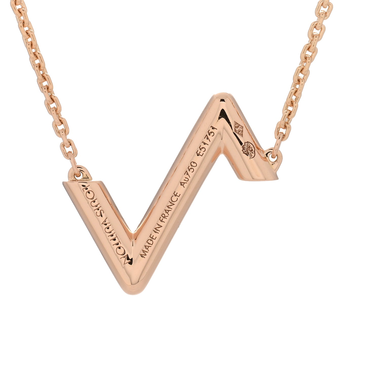 18K Pink Gold LV Volt Upside Down Pendant Necklace