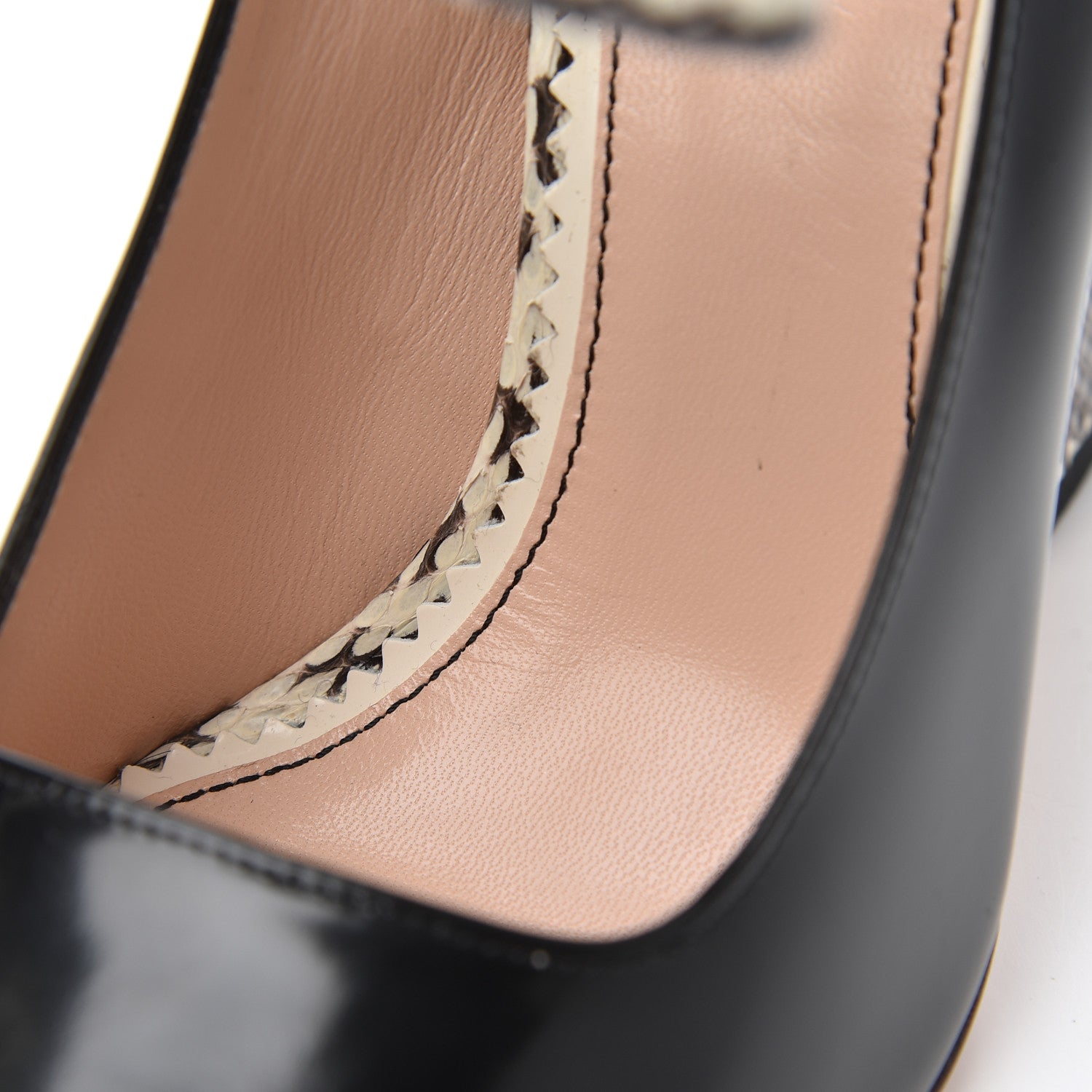 Gucci Polished Calfskin Elaphe Nimue Bow Mary Jane Pumps 37.5 Black Roccia 15 of 18
