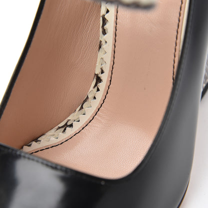 Gucci Polished Calfskin Elaphe Nimue Bow Mary Jane Pumps 37.5 Black Roccia 15 of 18