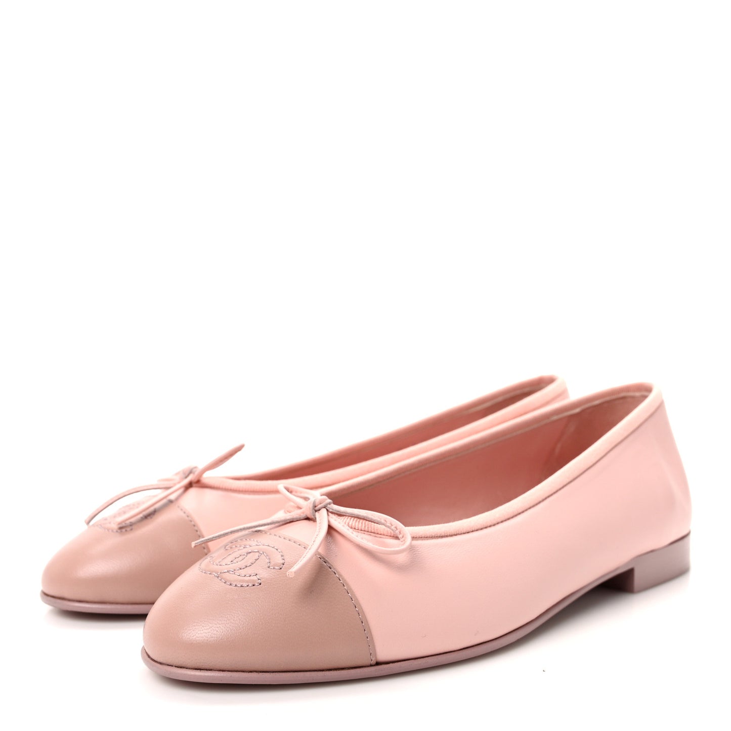 Lambskin Cap Toe CC Ballerina Flats 38.5 Light Pink Dark Pink