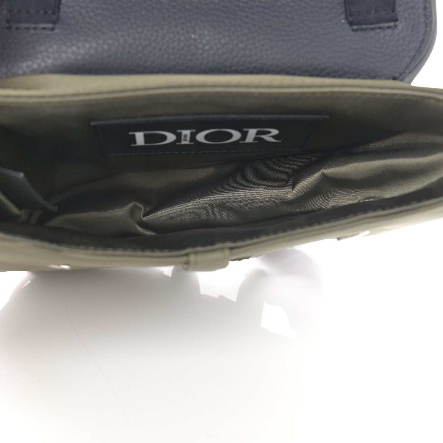 Christian Dior X SACAI Grained Calfskin Technical Fabric Mens Saddle Bag Olive Navy Blue 5 of 10