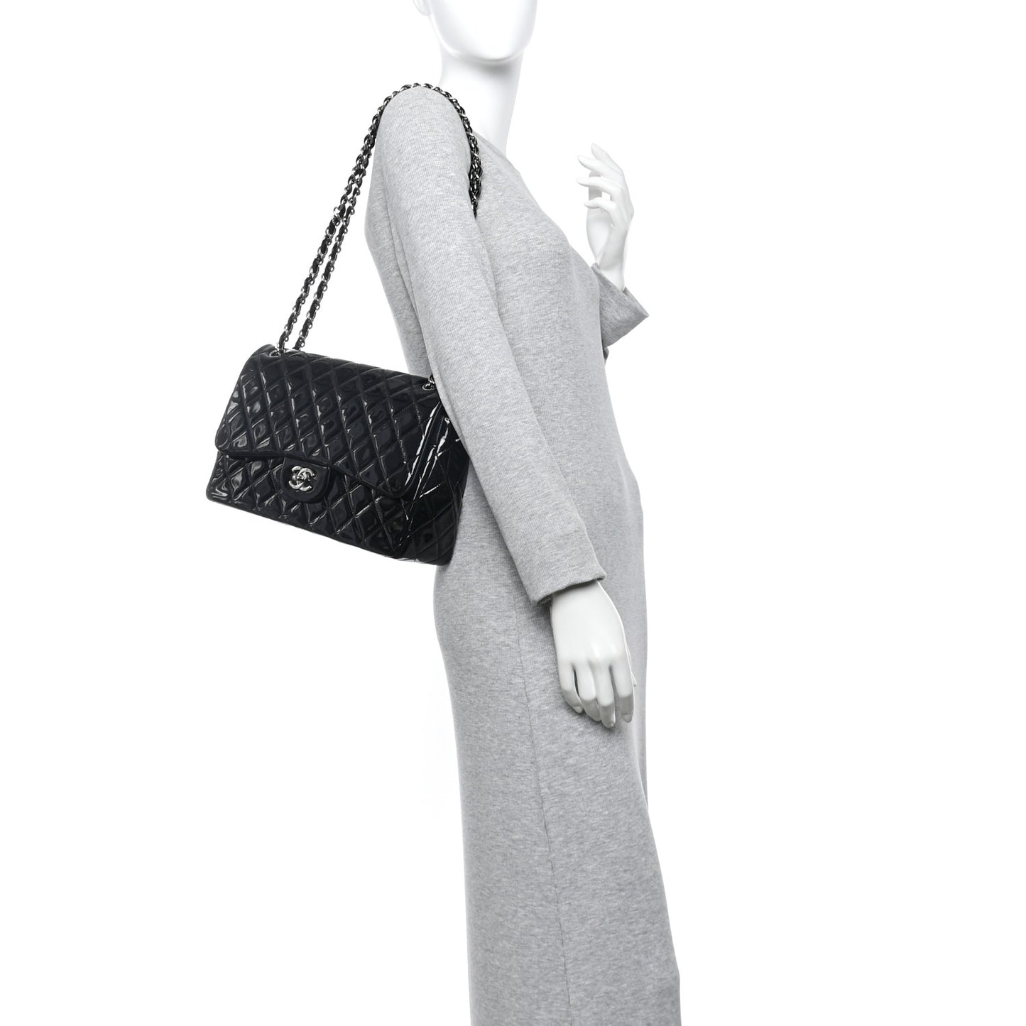 Patent Quilted Jumbo Double Flap Black