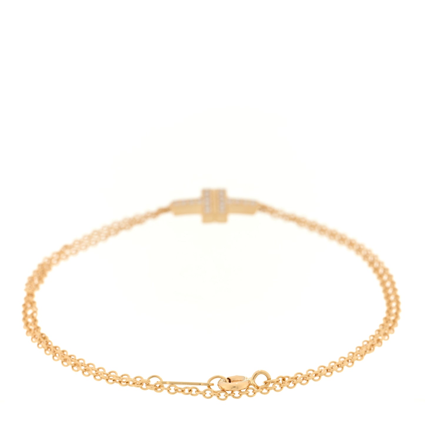 18K Yellow Gold Diamond T Double Chain Bracelet