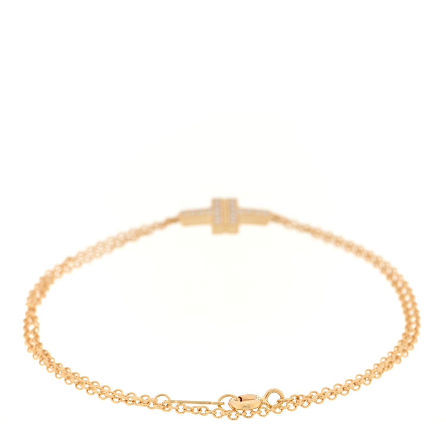 Tiffany 18K Yellow Gold Diamond T Double Chain Bracelet 2 of 3