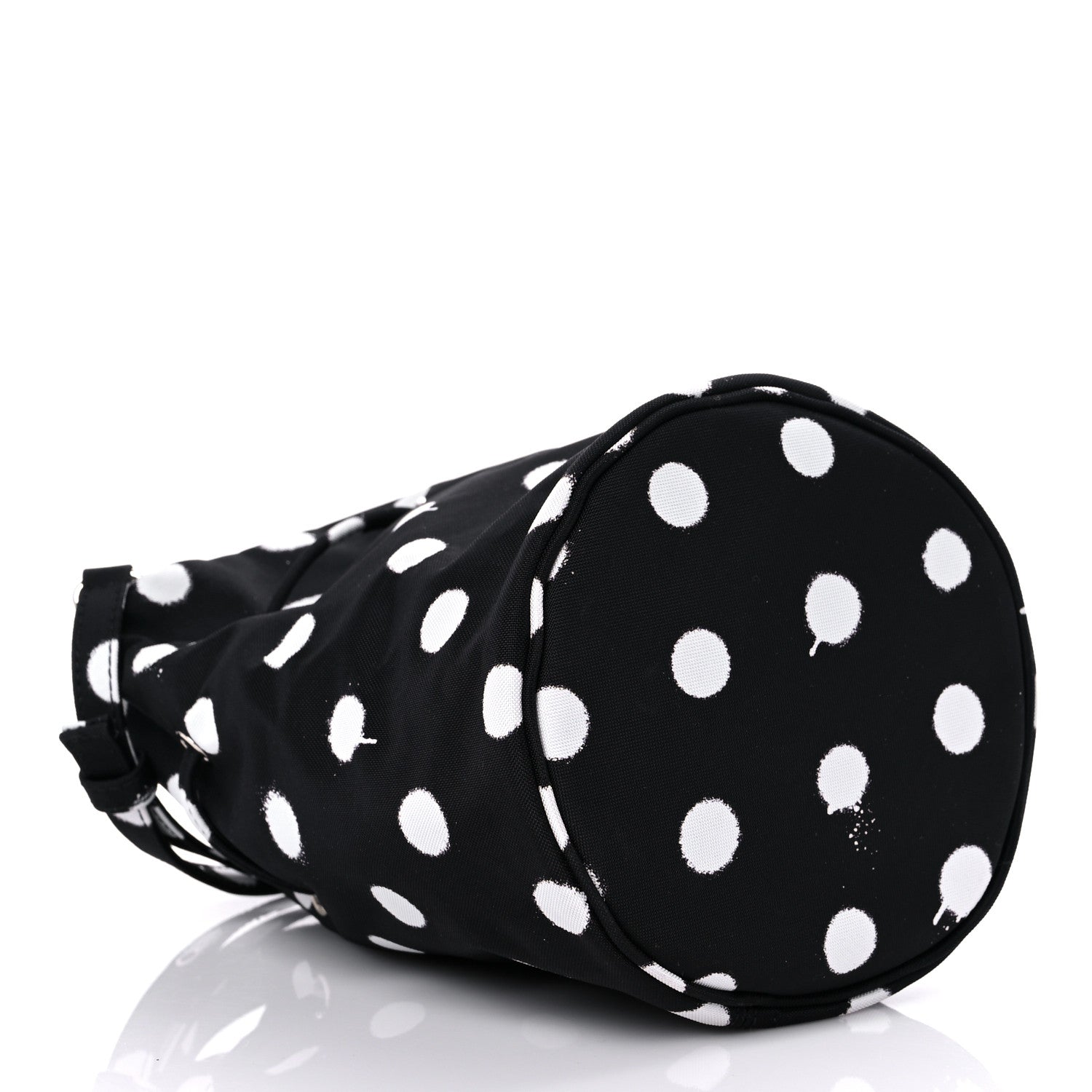 Balenciaga Recycled Sport Nylon Polka Dot Logo Embroidered Wheel Drawstring Bucket Bag Black White 4 of 9