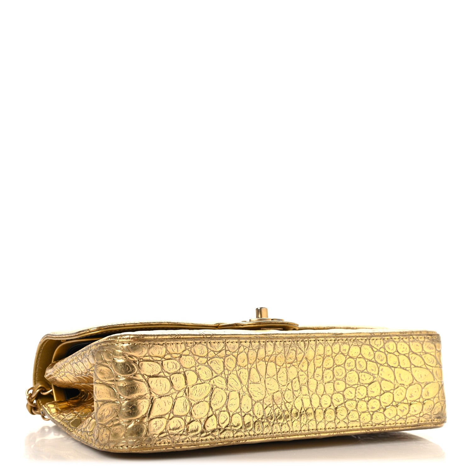 Chanel Metallic Calfskin Crocodile Embossed Cocodile Medium Double Flap Gold 4 of 12