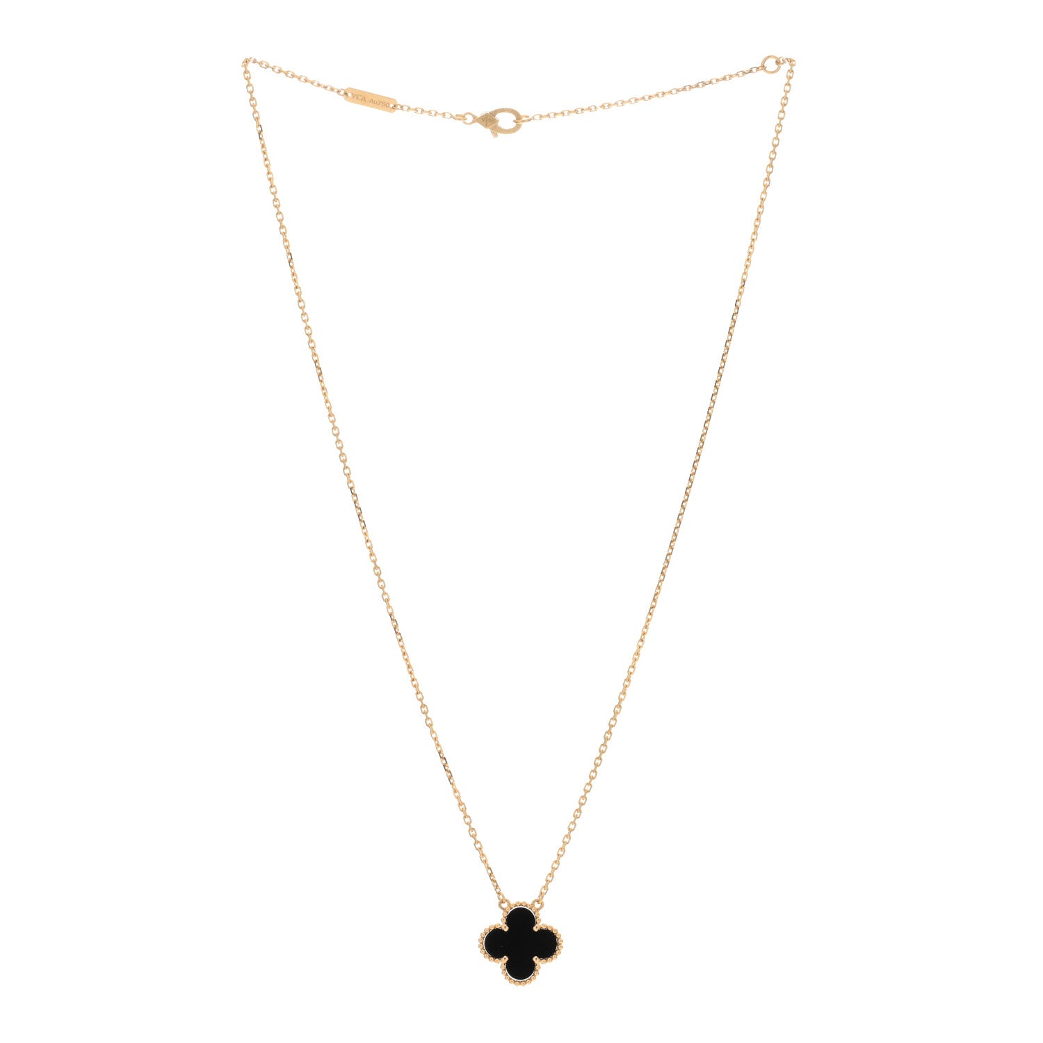 Van Cleef & Arpels 18K Yellow Gold Black Onyx Vintage Alhambra Pendant Necklace 2 of 4