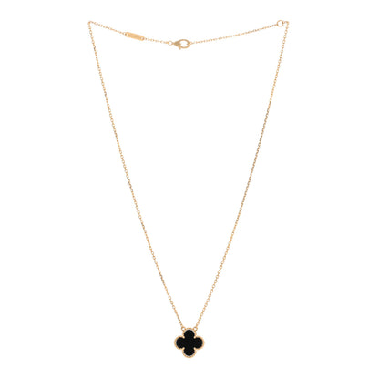 Van Cleef & Arpels 18K Yellow Gold Black Onyx Vintage Alhambra Pendant Necklace 2 of 4