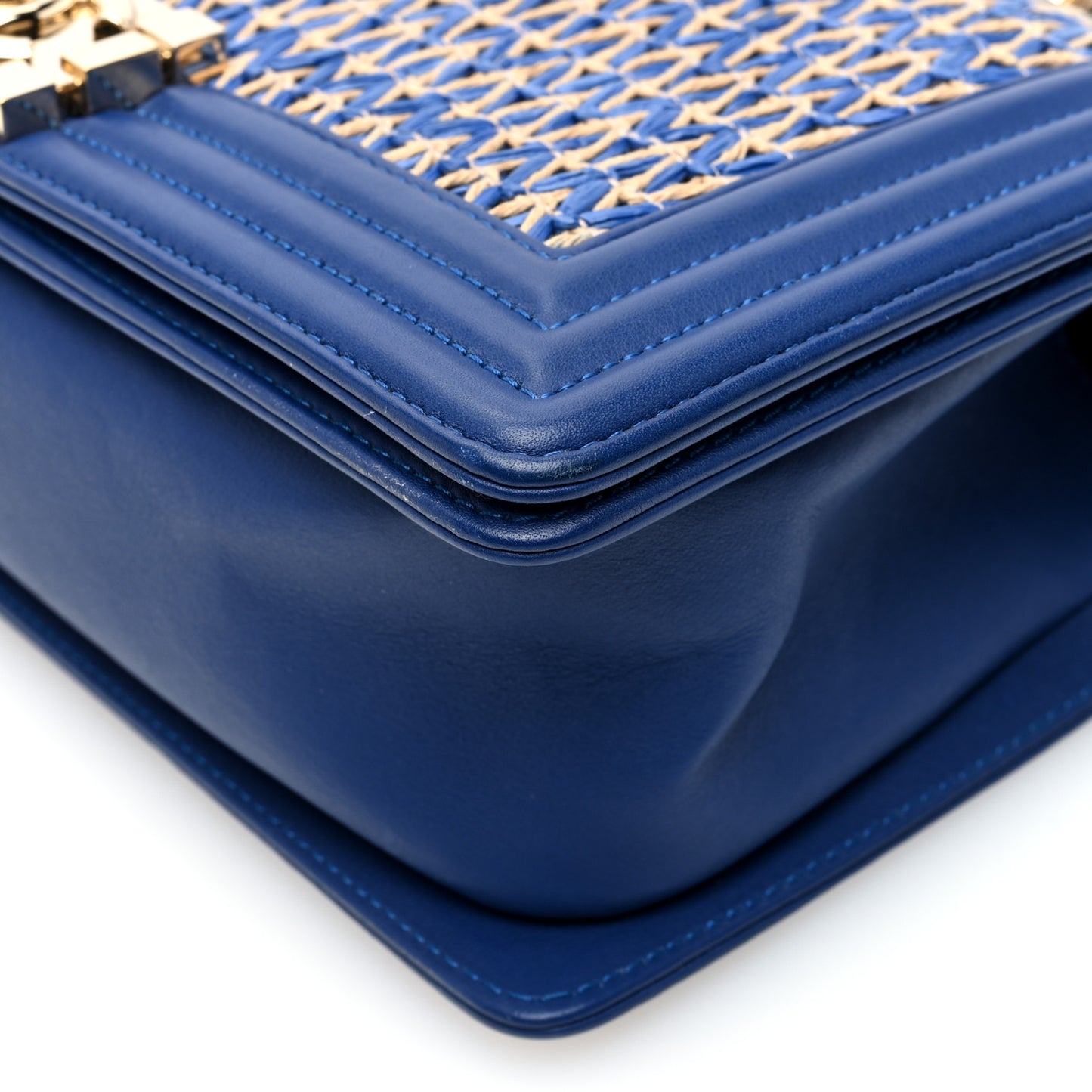 Lambskin Cotten Woven Medium Boy Flap Blue