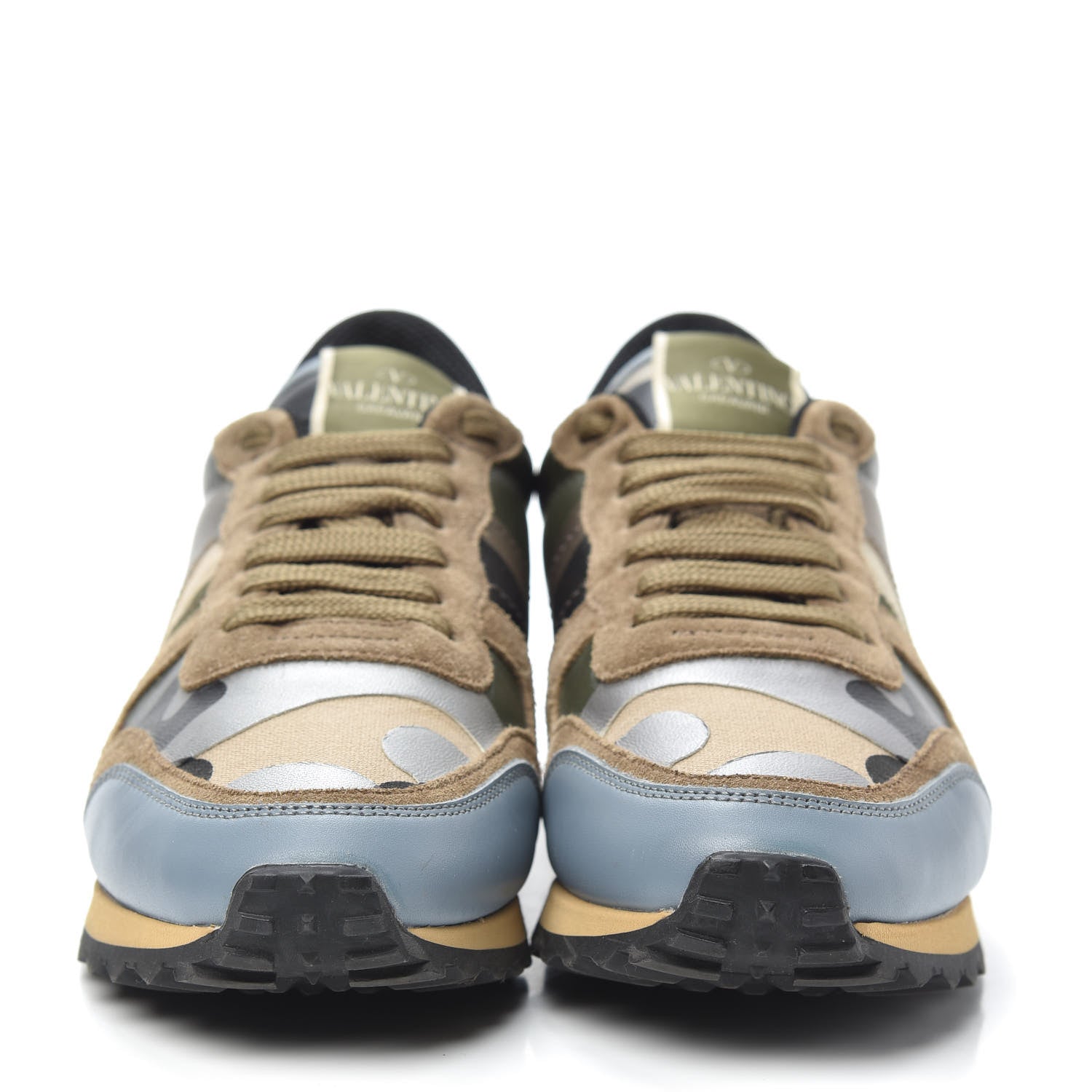 Valentino Garavani Nappa Suede Camouflage Womens Rockrunner Sneakers 37 Green Multicolor 2 of 7