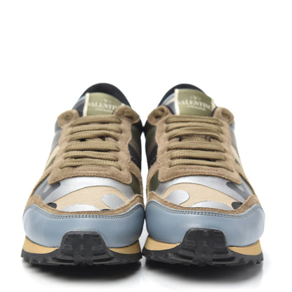 Valentino Garavani Nappa Suede Camouflage Womens Rockrunner Sneakers 37 Green Multicolor 2 of 7