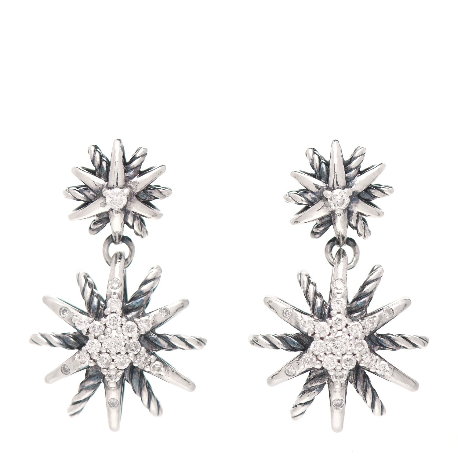 David Yurman Sterling Silver Diamond Starburst Double Drop Earrings 1 of 6