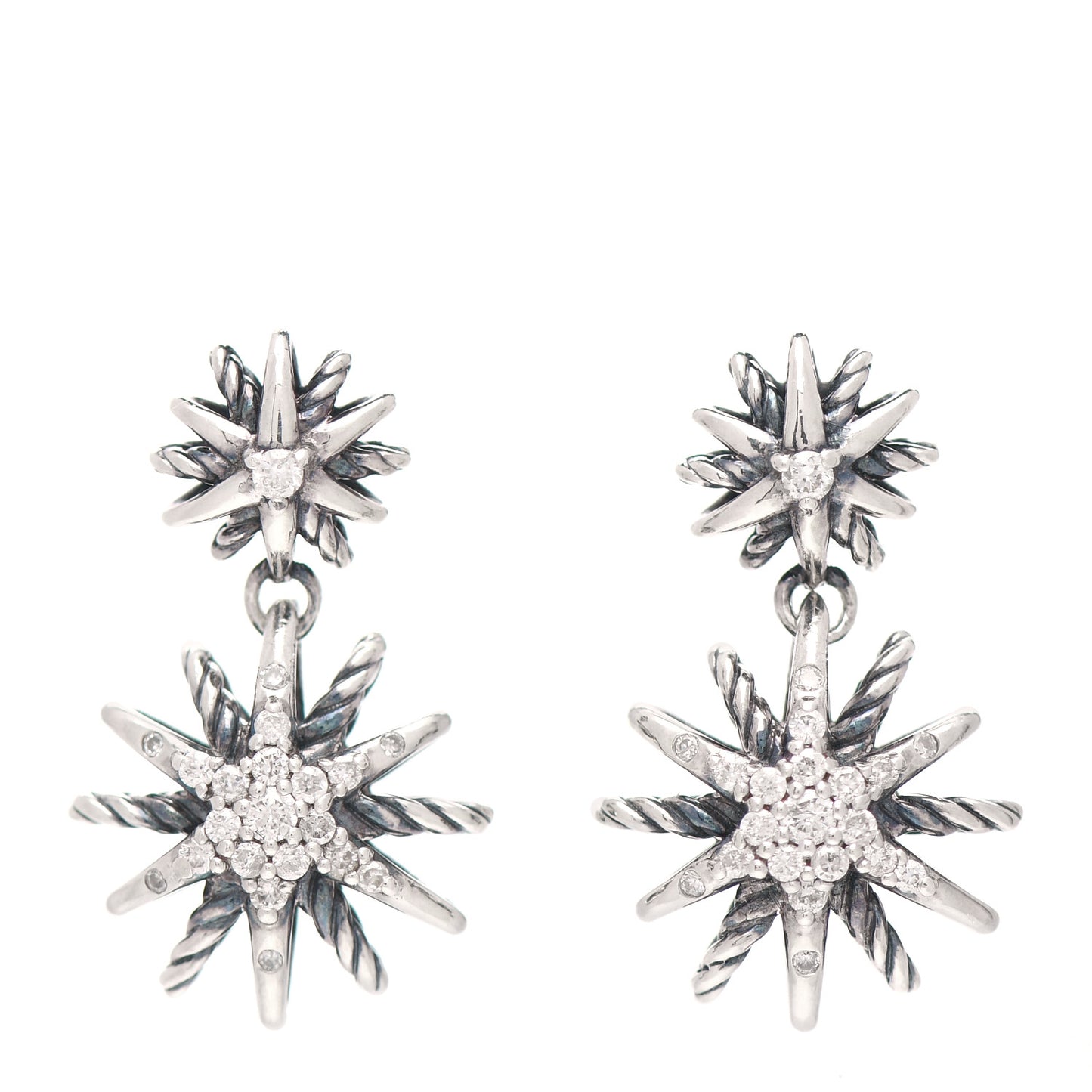 Sterling Silver Diamond Starburst Double Drop Earrings