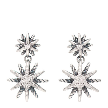 David Yurman Sterling Silver Diamond Starburst Double Drop Earrings 1 of 6
