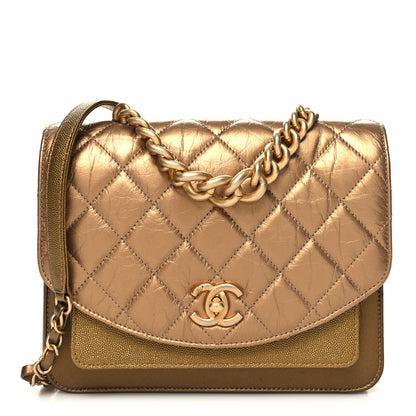 Chanel Metallic Calfskin Caviar Quilted Mini Chain Handle Flap Gold 1 of 11