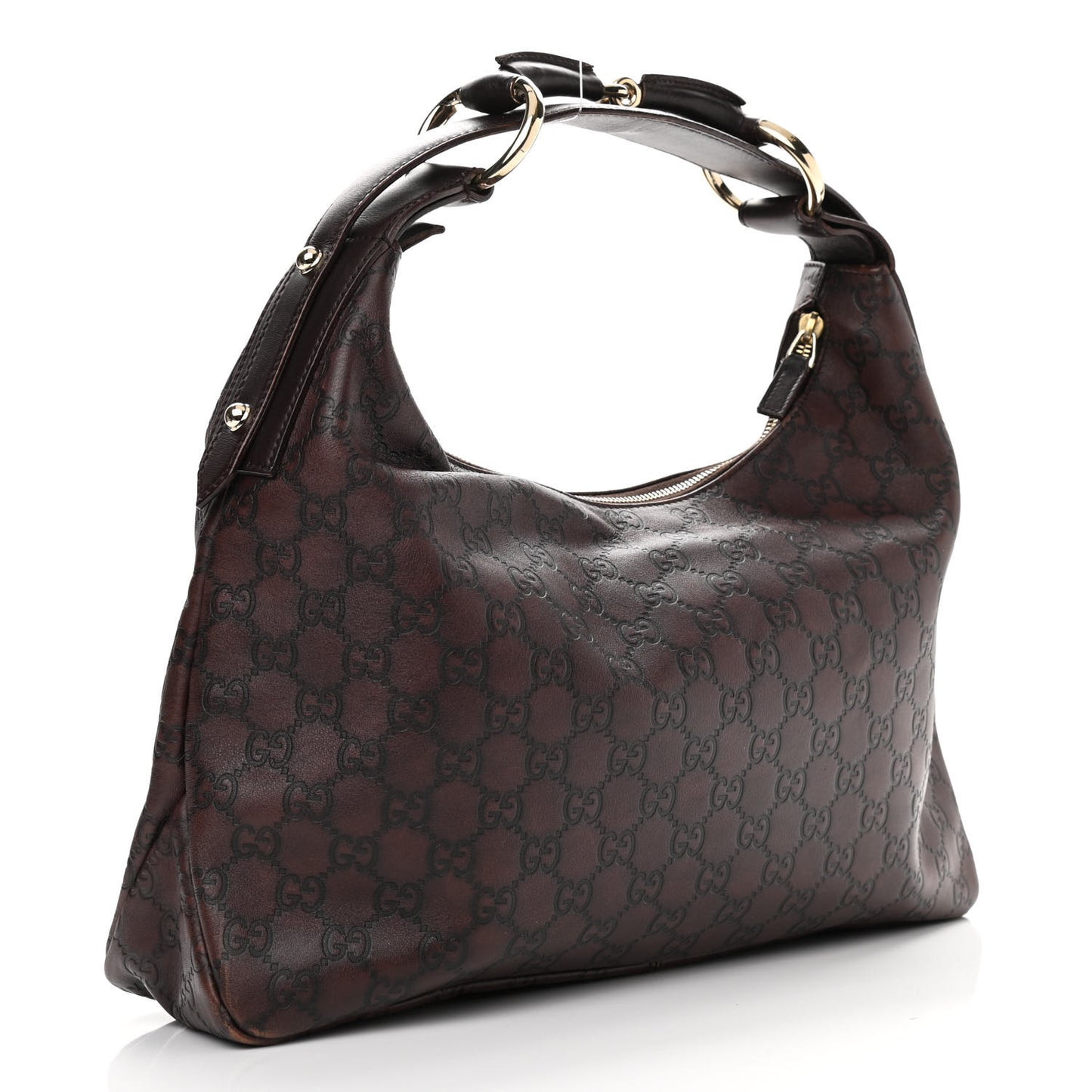 Guccissima Medium Horsebit Chain Hobo Dark Brown