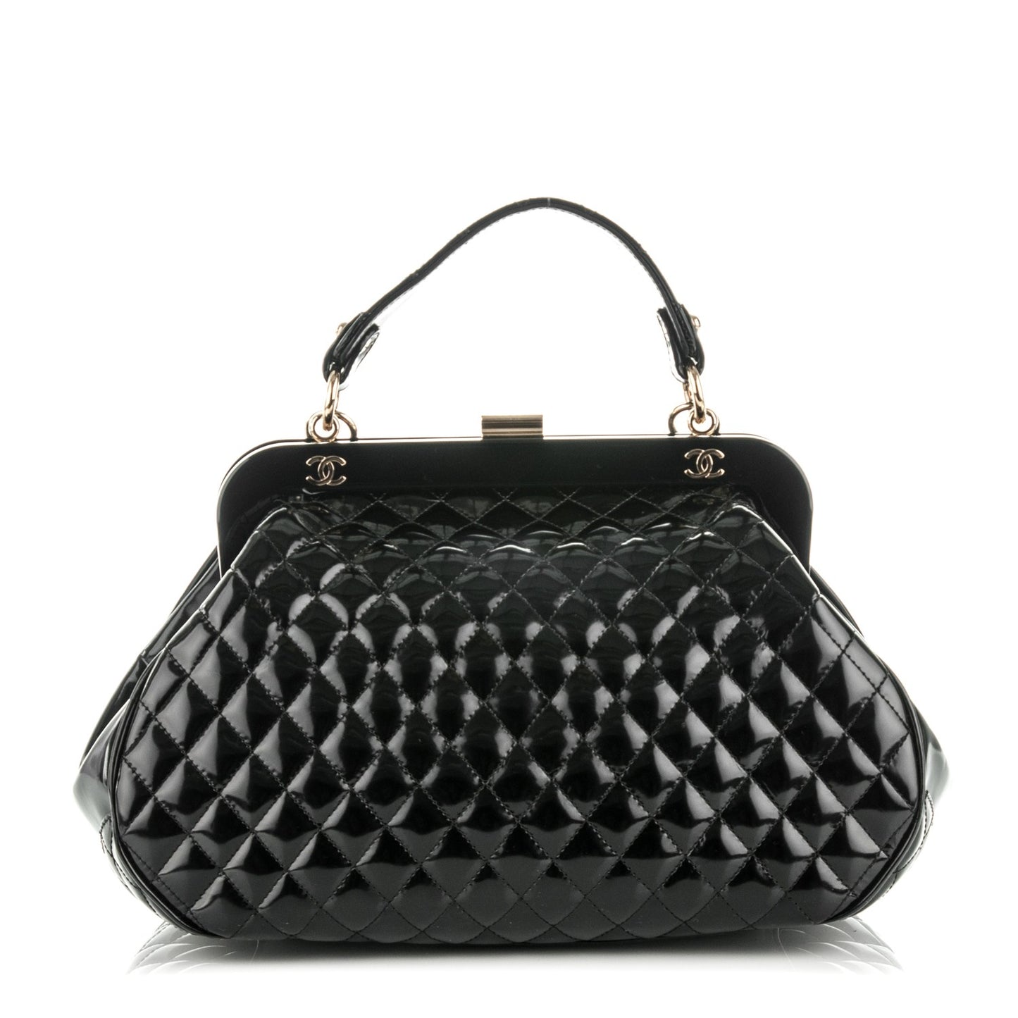 Glazed Calfskin Quilted Small Mademoiselle Frame Bag Black