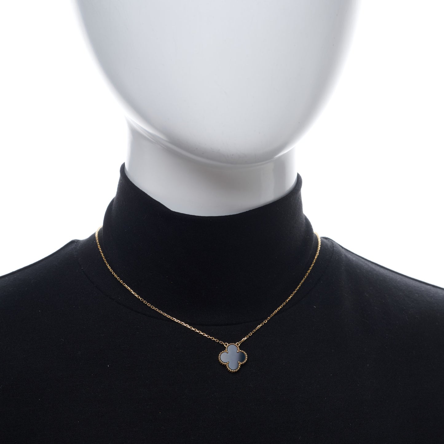 18K Yellow Gold Black Onyx Vintage Alhambra Pendant Necklace